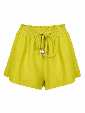 Shani Shemer High-Waist Lime Green Drawstring Linen-Blend Shorts
